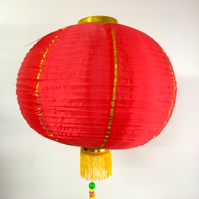 LANTERN, Asian - Chinese Red Silk w Gold Top Motif 50cm